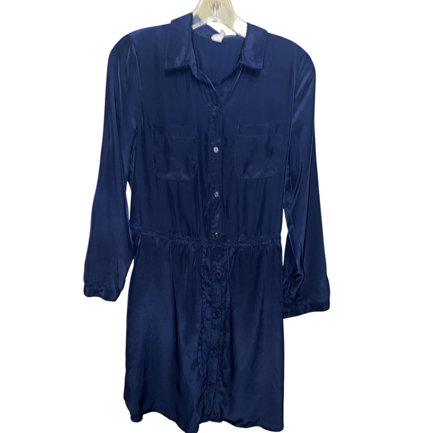 Navy Blue Silky Shirt Dress