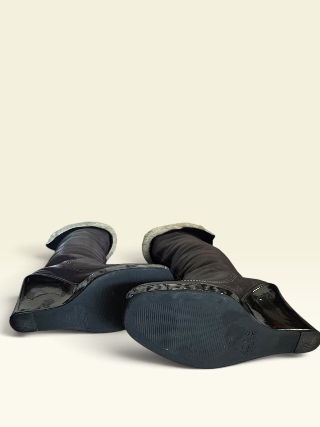 Michael Kors Brown Leather Fur-Trim Wedge Boots