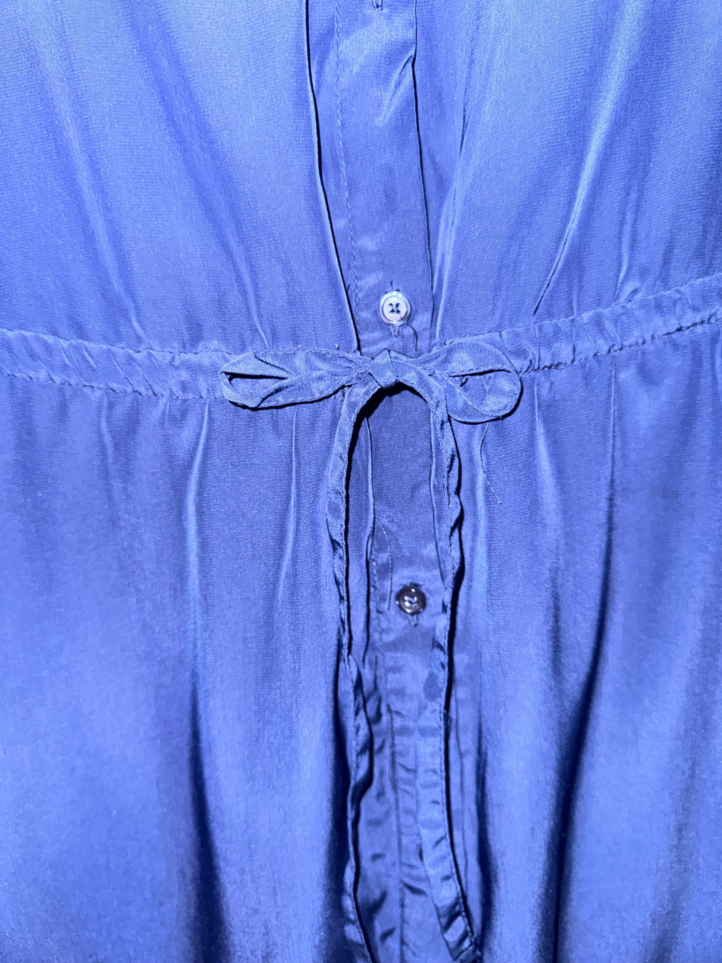 Navy Blue Silky Shirt Dress