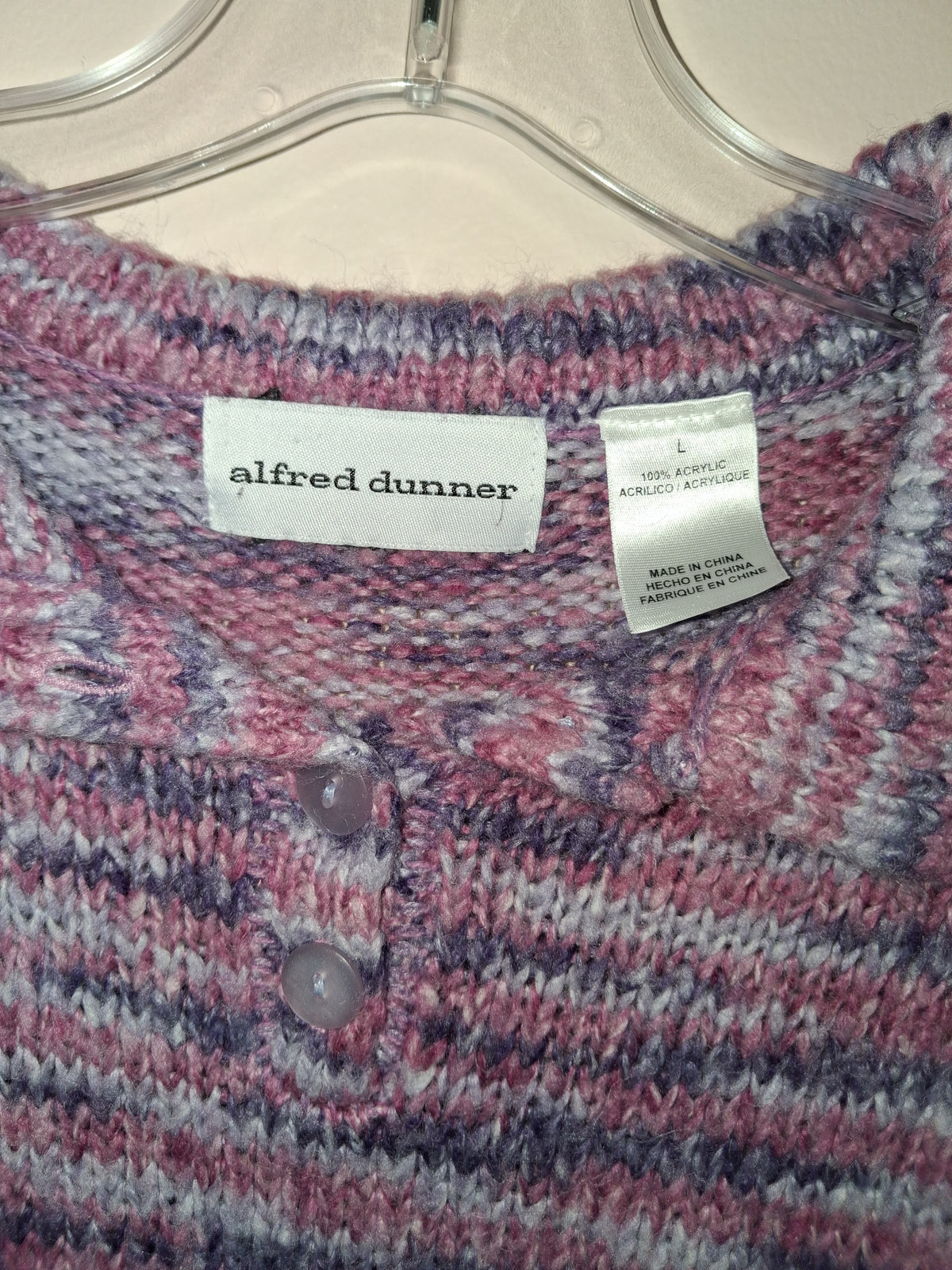 Alfred Dunner Pink & Purple Collared Knit Sweater
