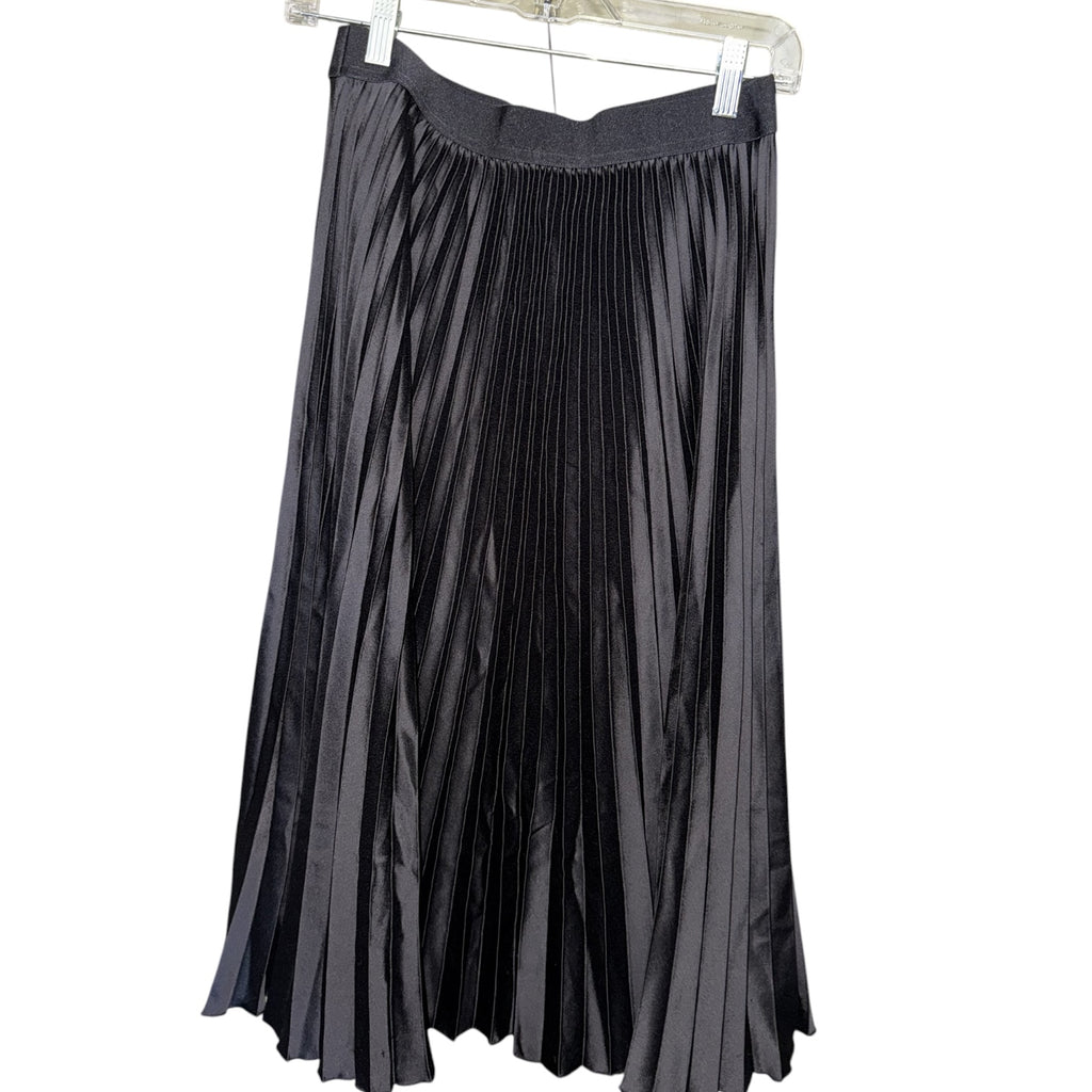 Milly Black Satin Pleated Midi Skirt