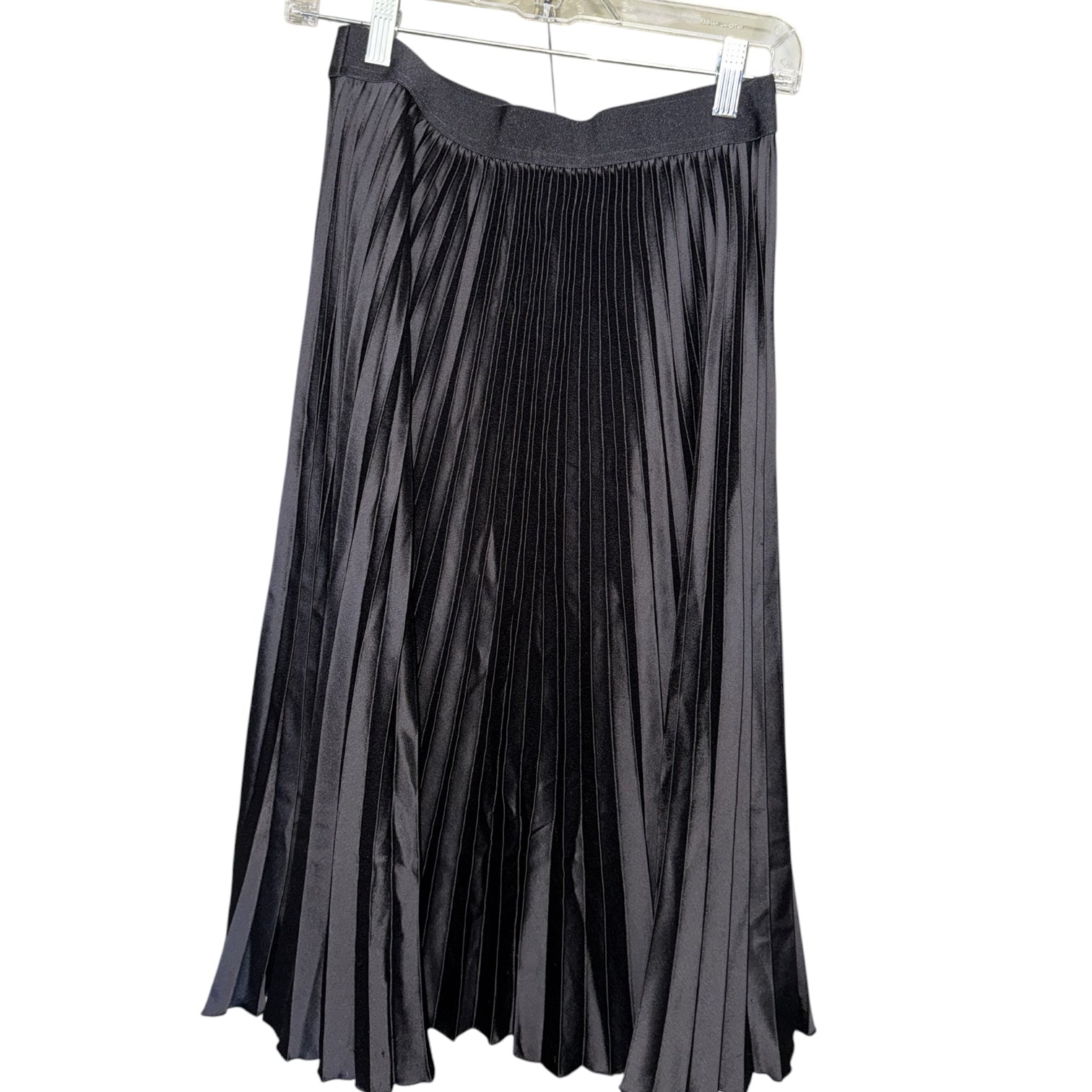 Milly Black Satin Pleated Midi Skirt