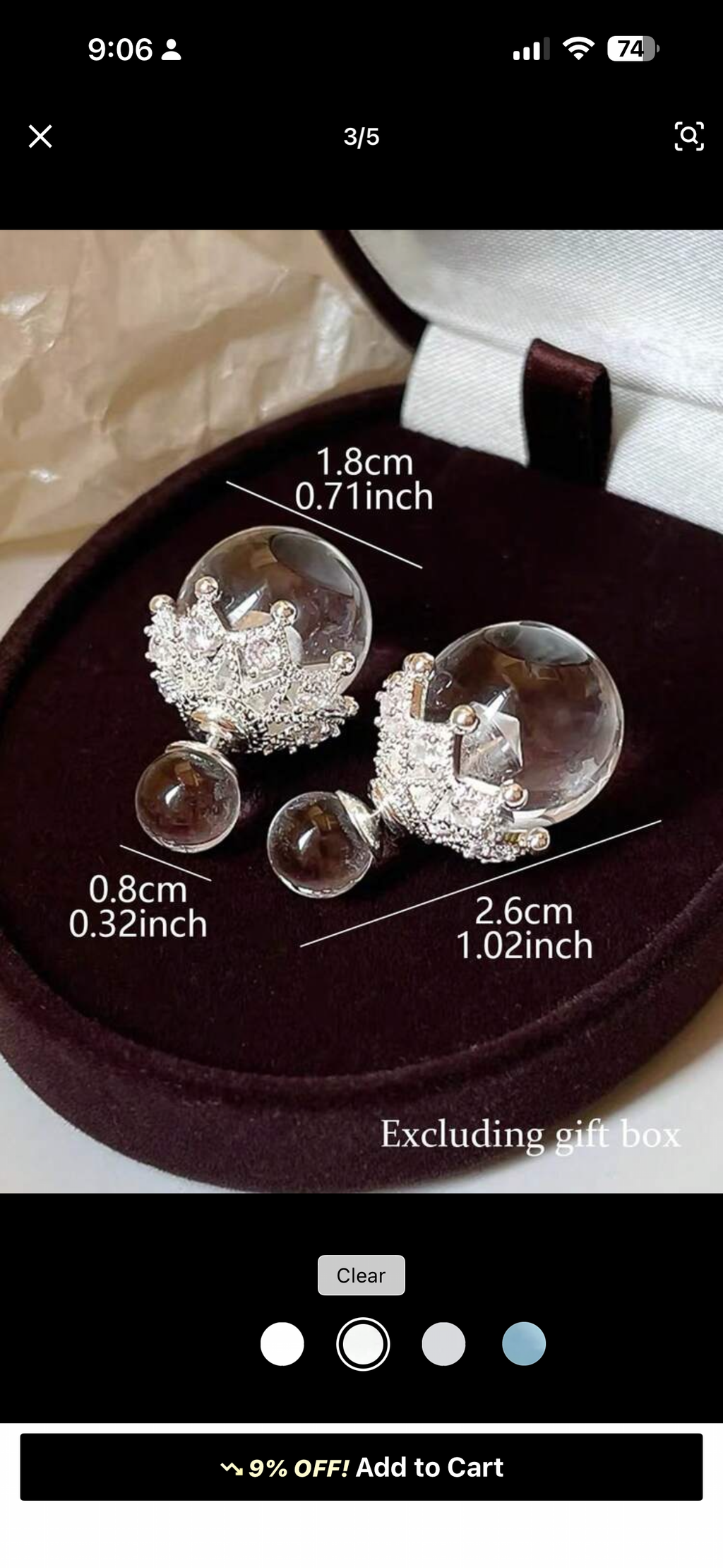 Silver Crown Pearl Jacket Earrings