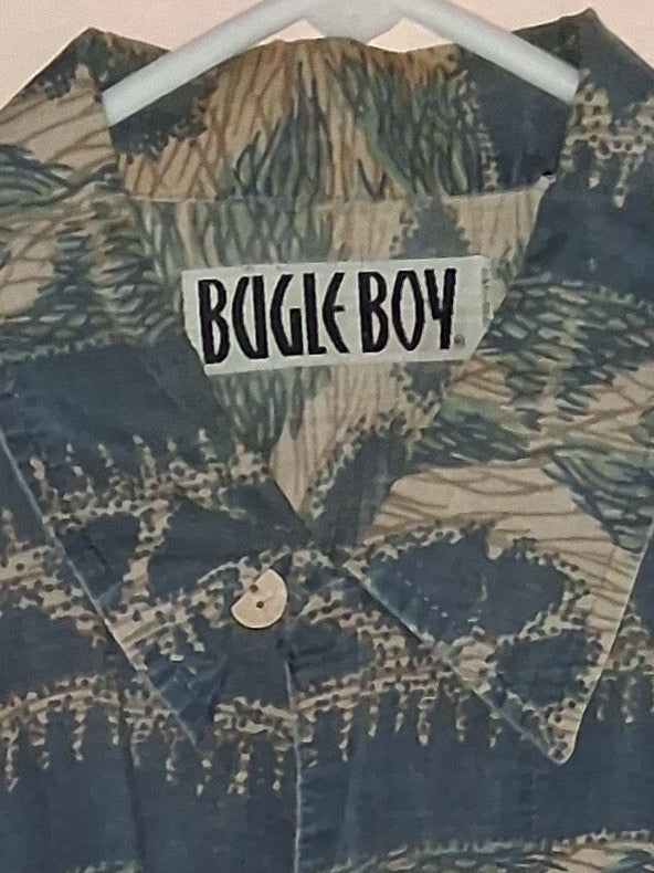 Vintage Bugle Boy Abstract Pattern Short Sleeve Shirt