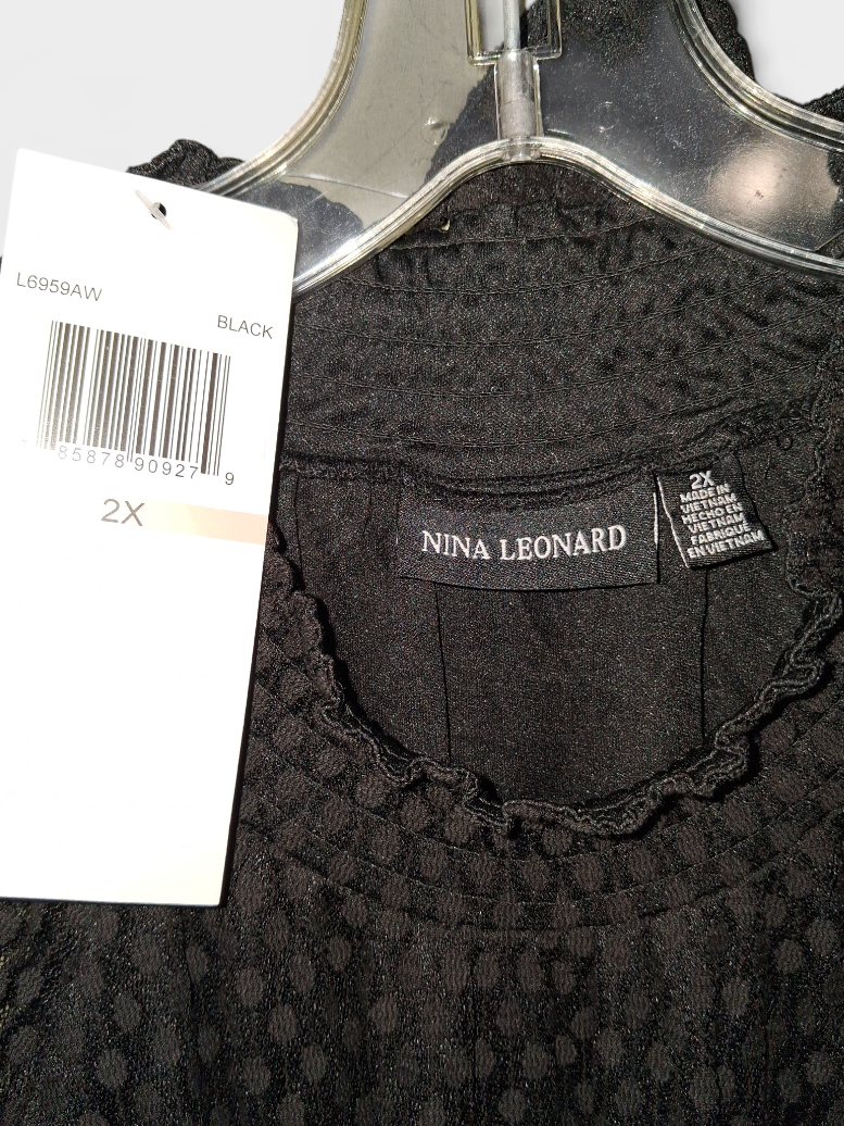 NWT Nina Leonard Black Textured Lace Long Sleeve Dress
