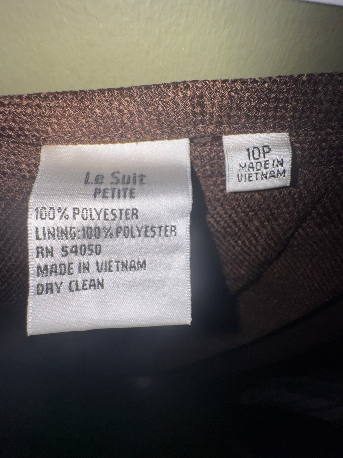 Le Suit Yellow Jacket & Brown Skirt Two-Piece Suit