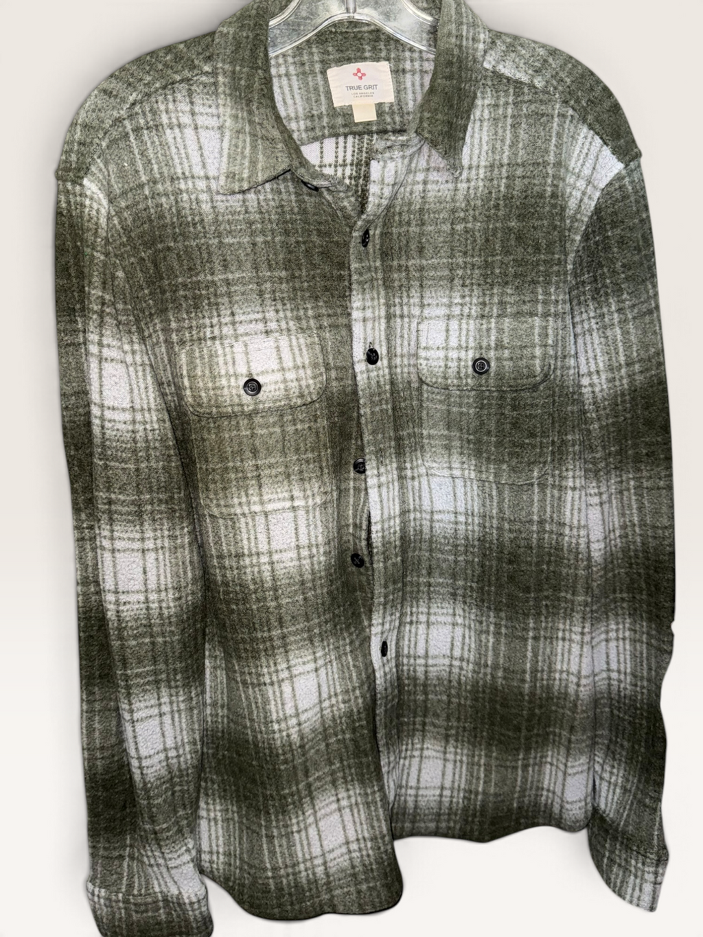 True Grit Olive & Cream Plaid Shirt Jacket