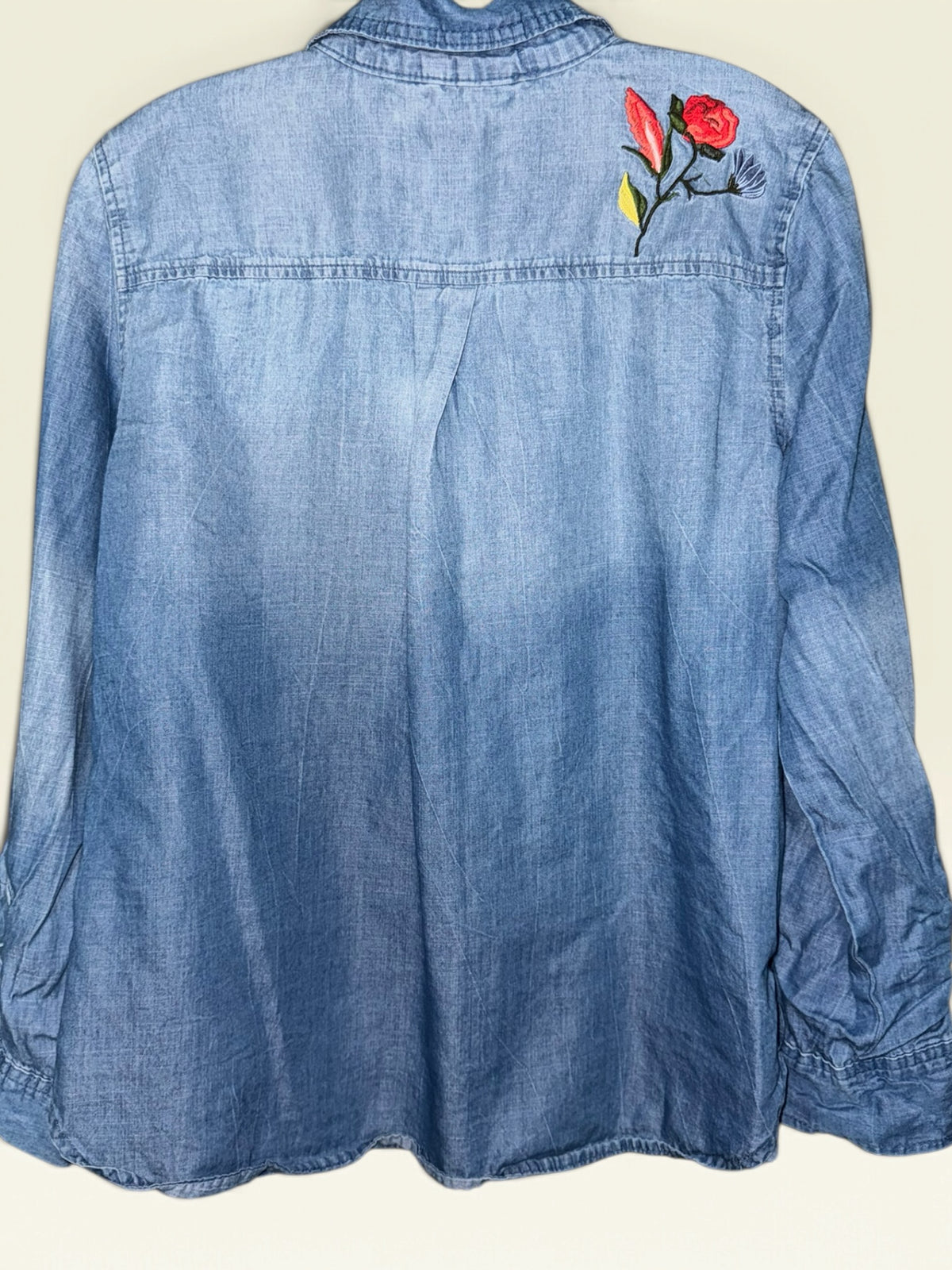 Vintage America Blues Floral-Embroidered Chambray Shirt