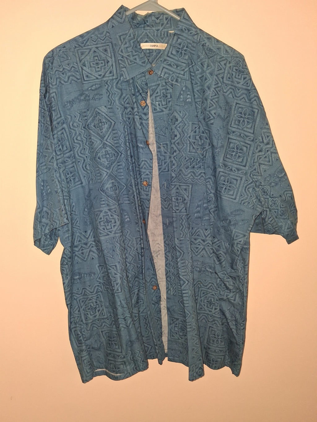 Moda Campia Blue Geometric Pattern Camp Shirt