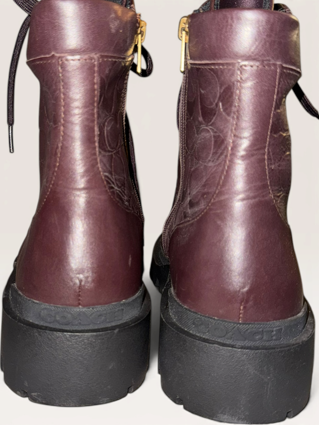 Coach CitySole Embossed Oxblood Leather Combat Boots