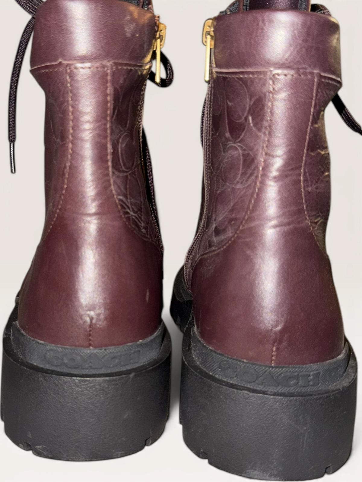 Coach CitySole Embossed Oxblood Leather Combat Boots