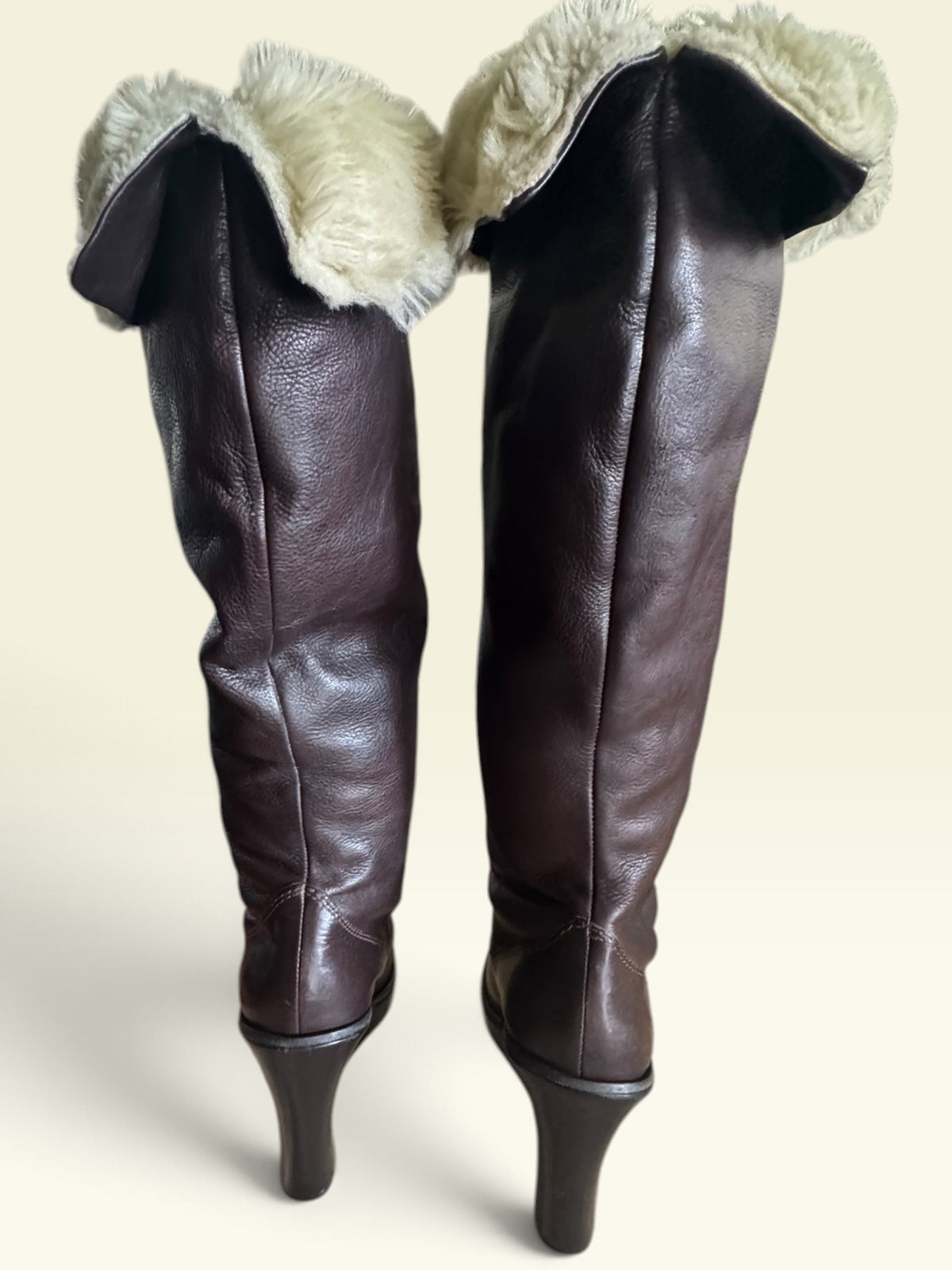 Michael Kors Brown Leather Fur-Trim Wedge Boots