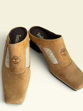 Timberland Wheat Nubuck Square-Toe Heeled Mules