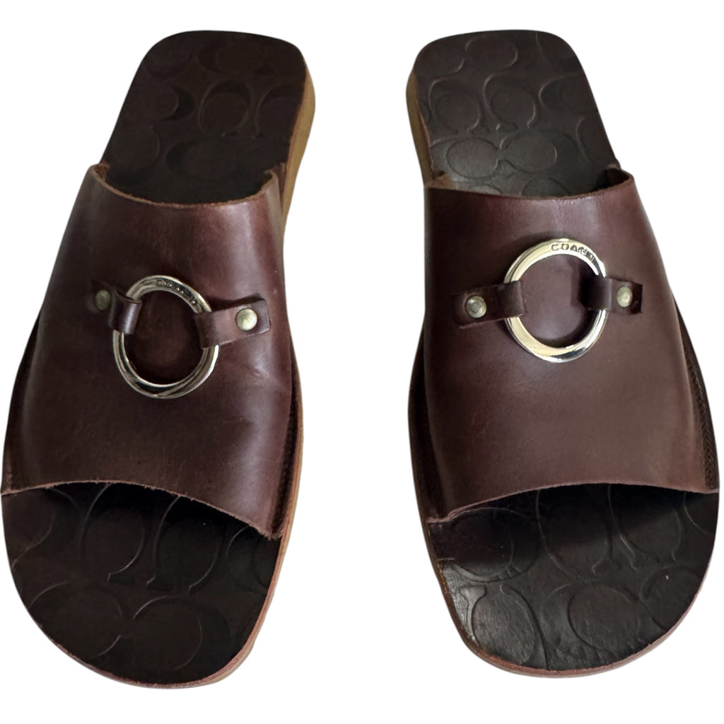 Vintage Coach Brown Leather O-Ring Slide Sandals
