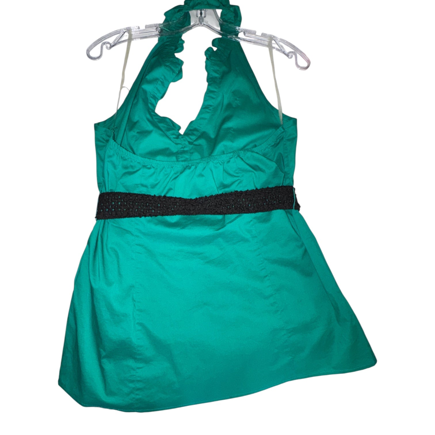 Vintage Y2K Emerald Green Ruffle Halter Mini Dress / Tunic with Wide Belt