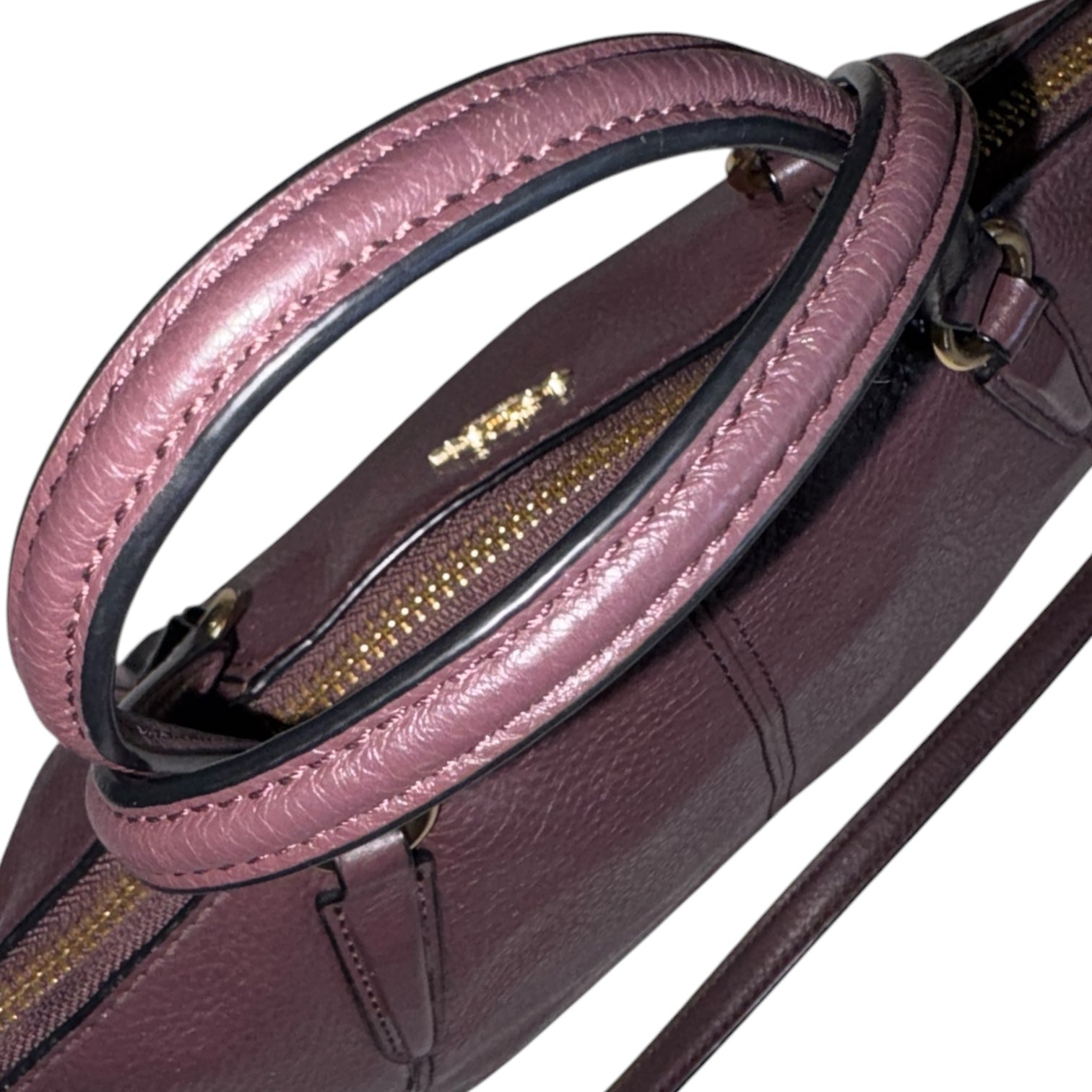Coach Mini Kelsey Satchel Pebbled Leather Crossbody Bag Oxblood Plum
