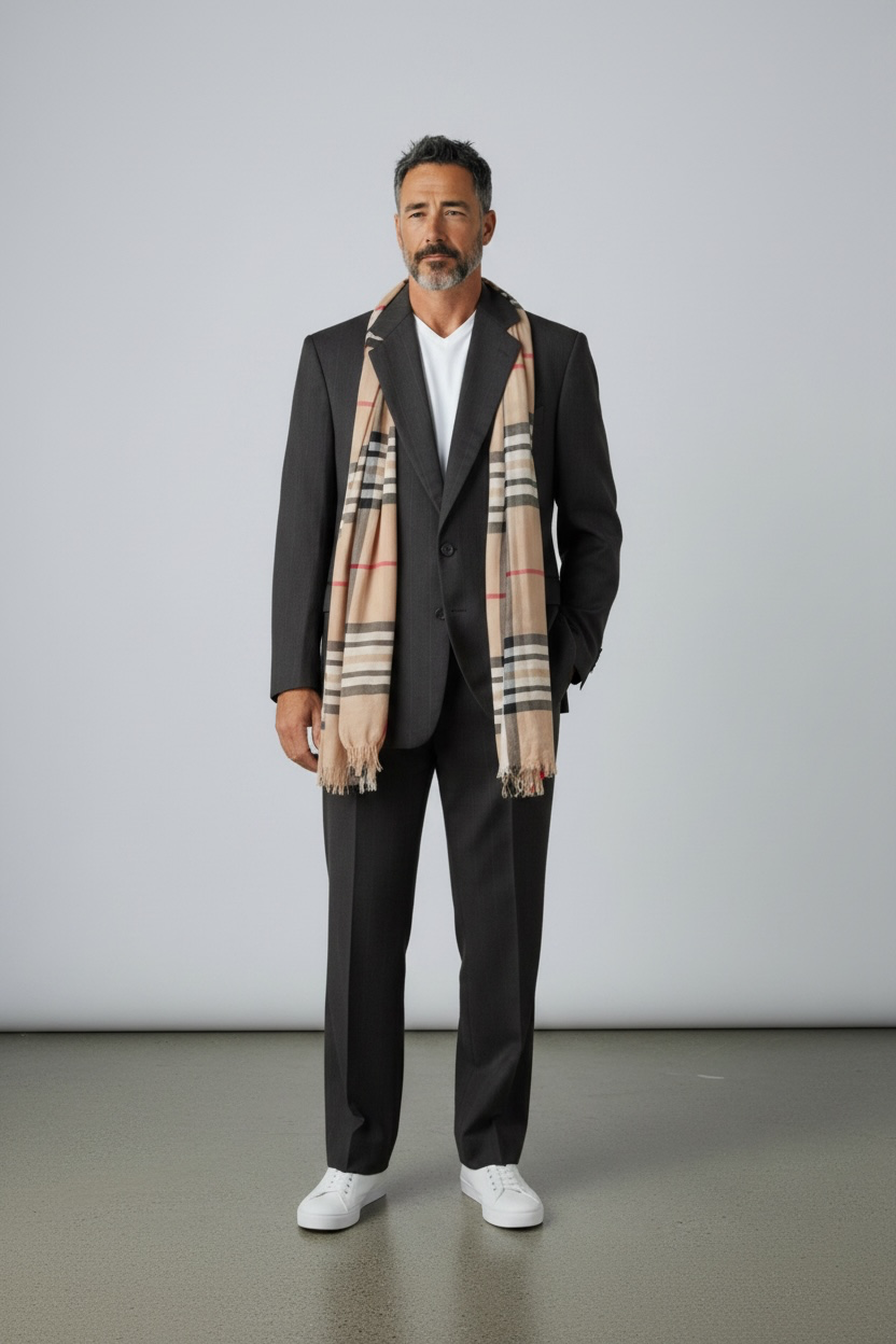 Famous Brands Brown Pinstripe Two-Piece Suit