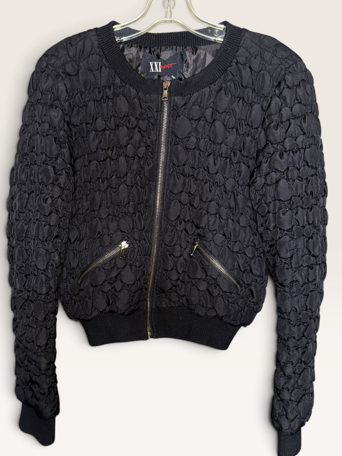 XXI Twist Black Textured Bomber Jacket