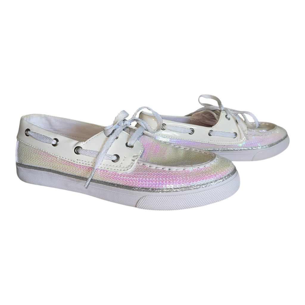 Sperry Top-Sider Bahama White Iridescent Sequin Boat Shoes Sneaker Hybrid