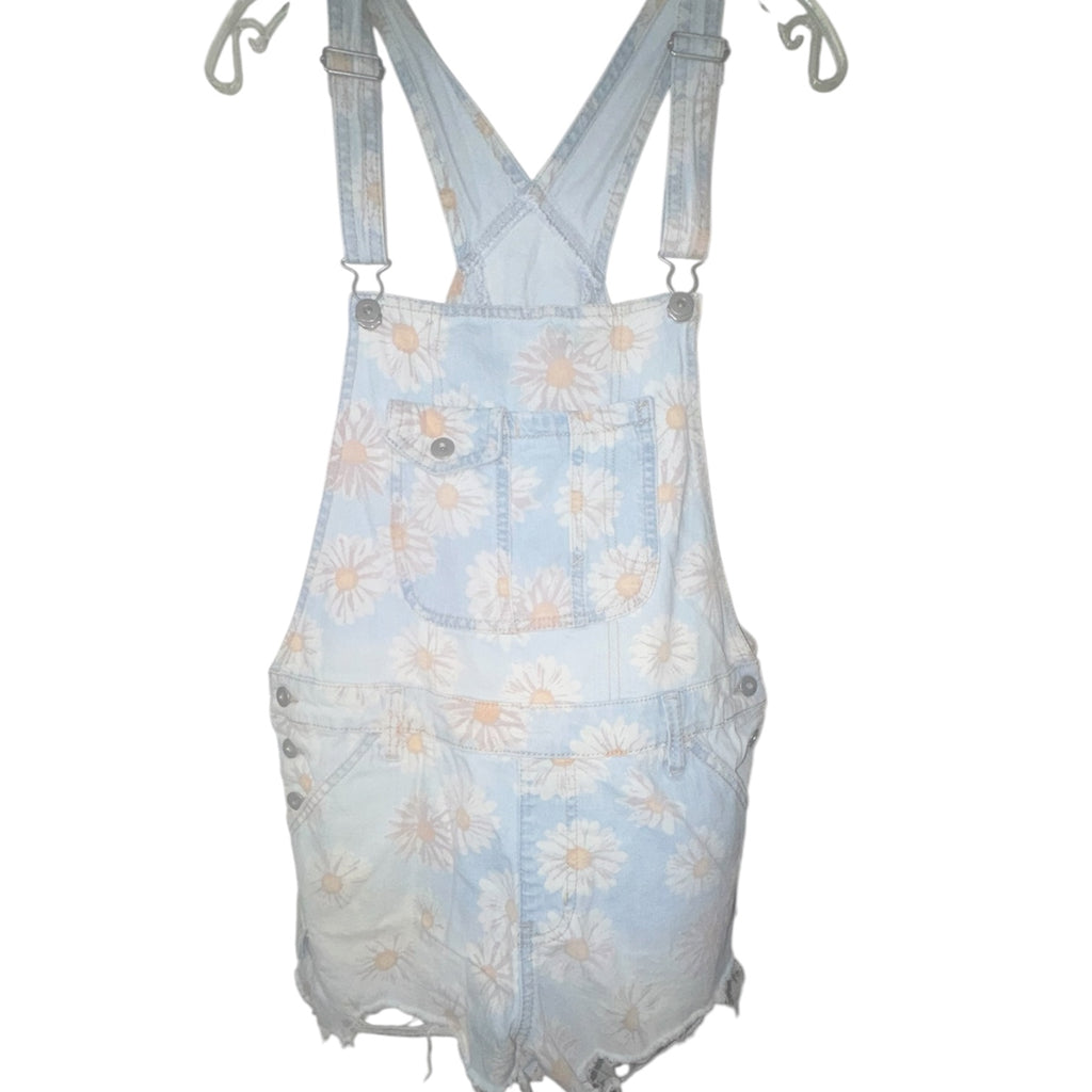 No Boundaries Daisy Floral Print Denim Short Overalls