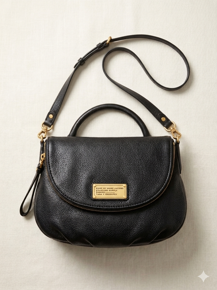 Marc by Marc Jacobs Classic Q Natasha Black Pebbled Leather Crossbody Bag