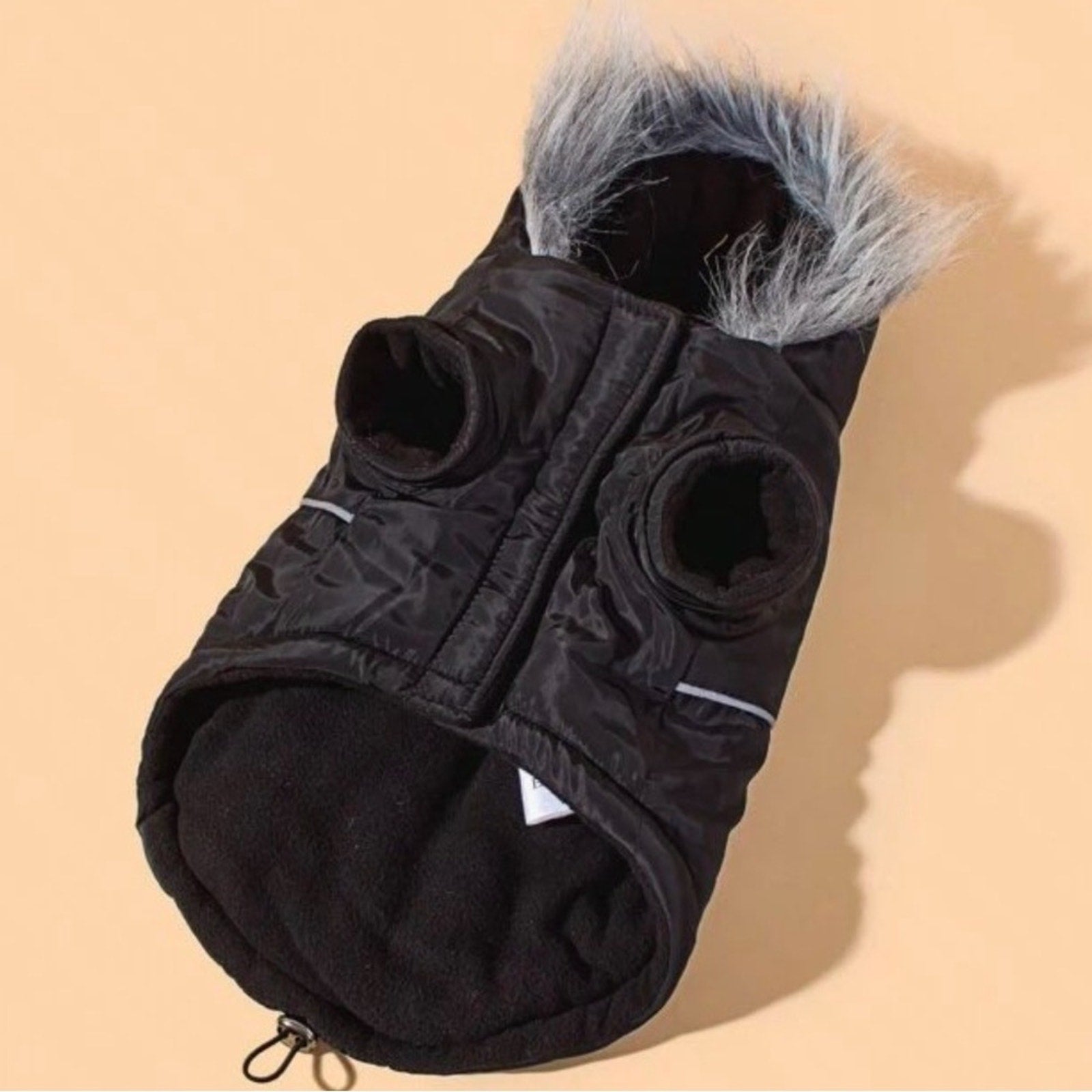 Black Hooded Pet Jacket With Fur Collar