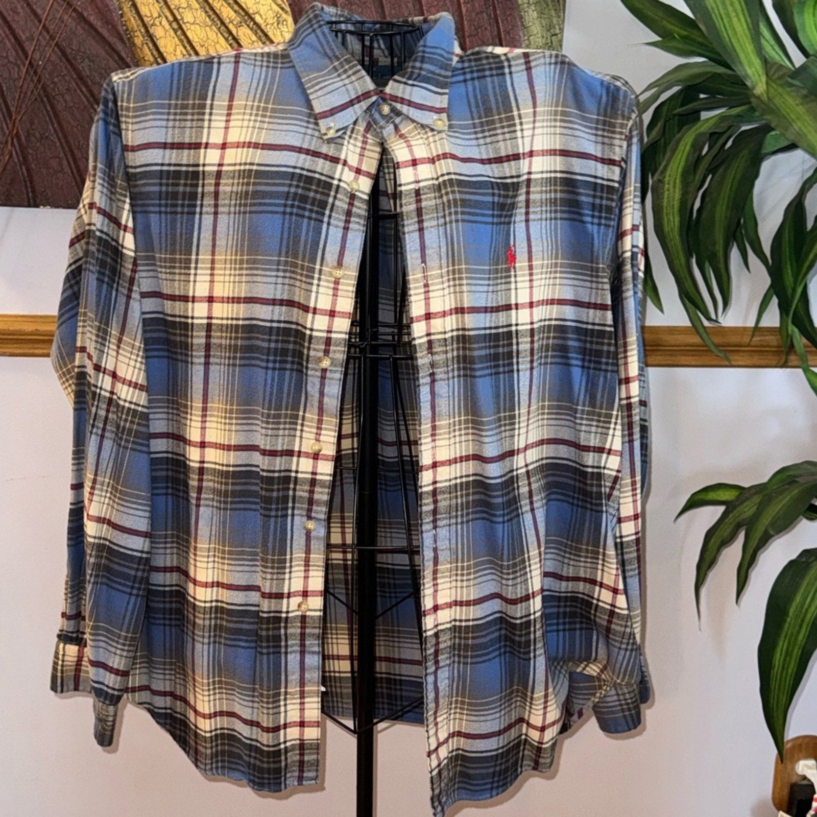 Ralph Lauren Blue and White Plaid Men's Shirt