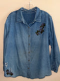 Vintage Floral Holly Embroidered Distressed Denim Shirt