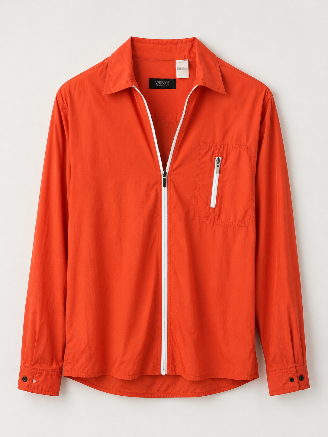 Versace Classic V2 Orange Quarter-Zip Jacket/Shirt – Made in Italy – Authentic w/ COA