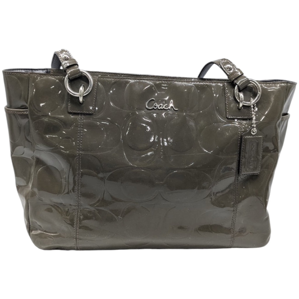 Authentic Coach Olive Green Signature Embossed Patent Leather East/West Tote Bag