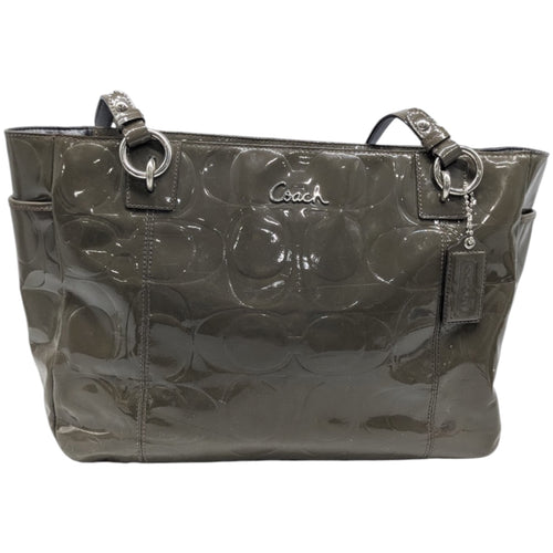 Authentic Coach Olive Green Signature Embossed Patent Leather East/West Tote Bag
