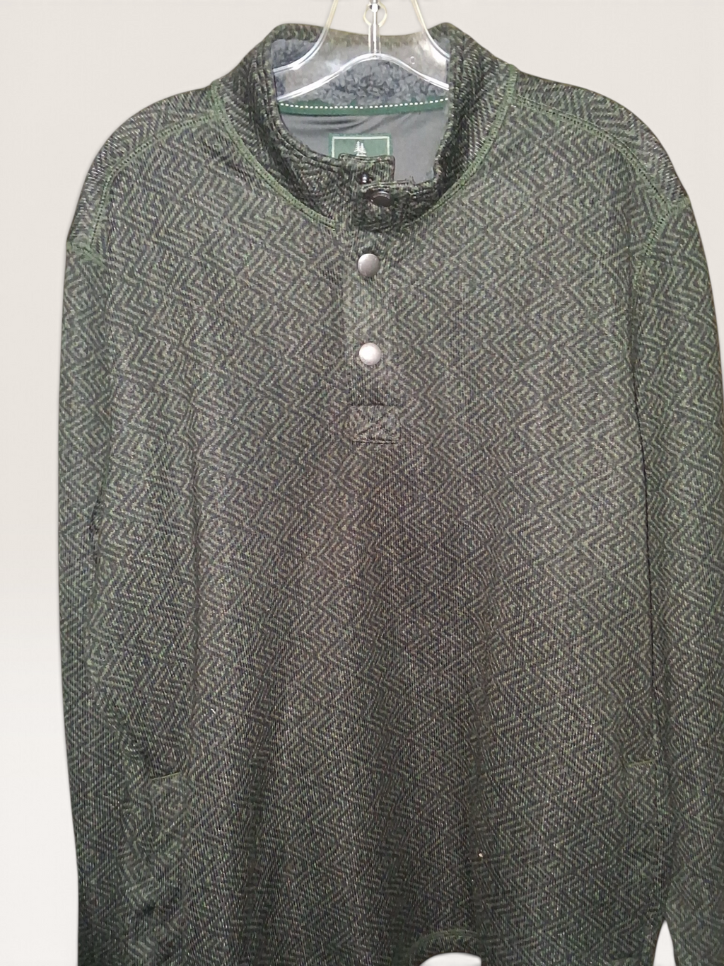 G.H. Bass & Co. Green Herringbone Snap-Neck Pullover