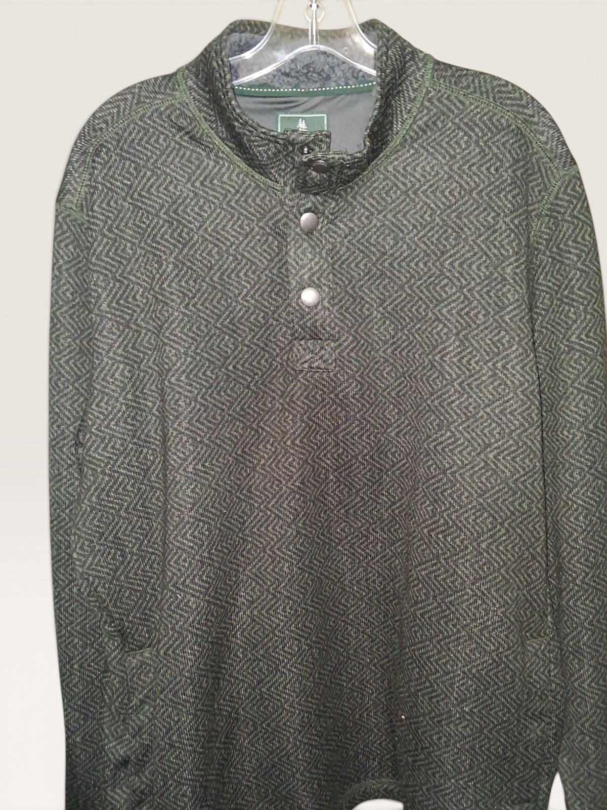 G.H. Bass & Co. Green Herringbone Snap-Neck Pullover