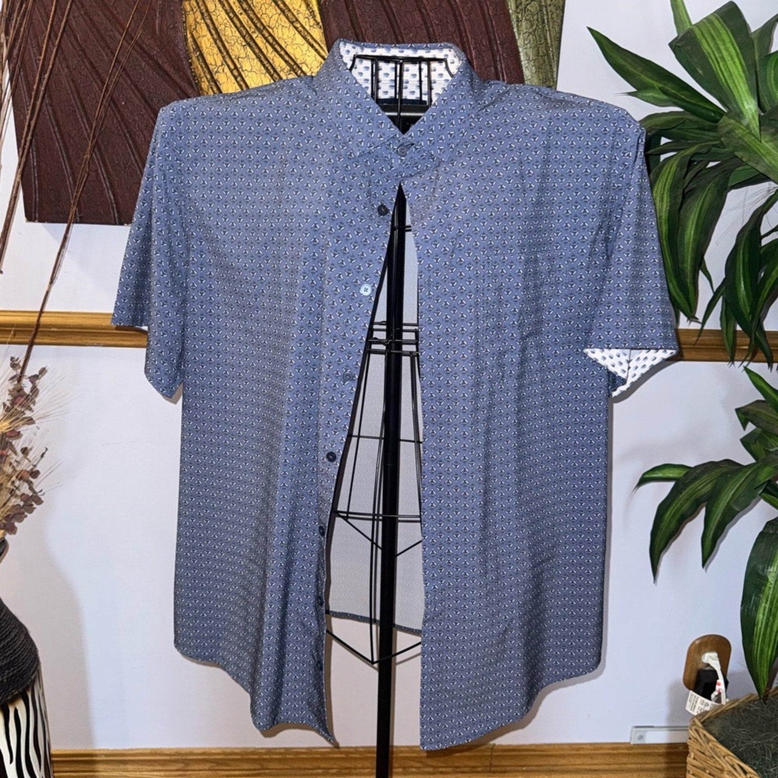 Mizzen+Main Navy Patterned Button Down Shirt