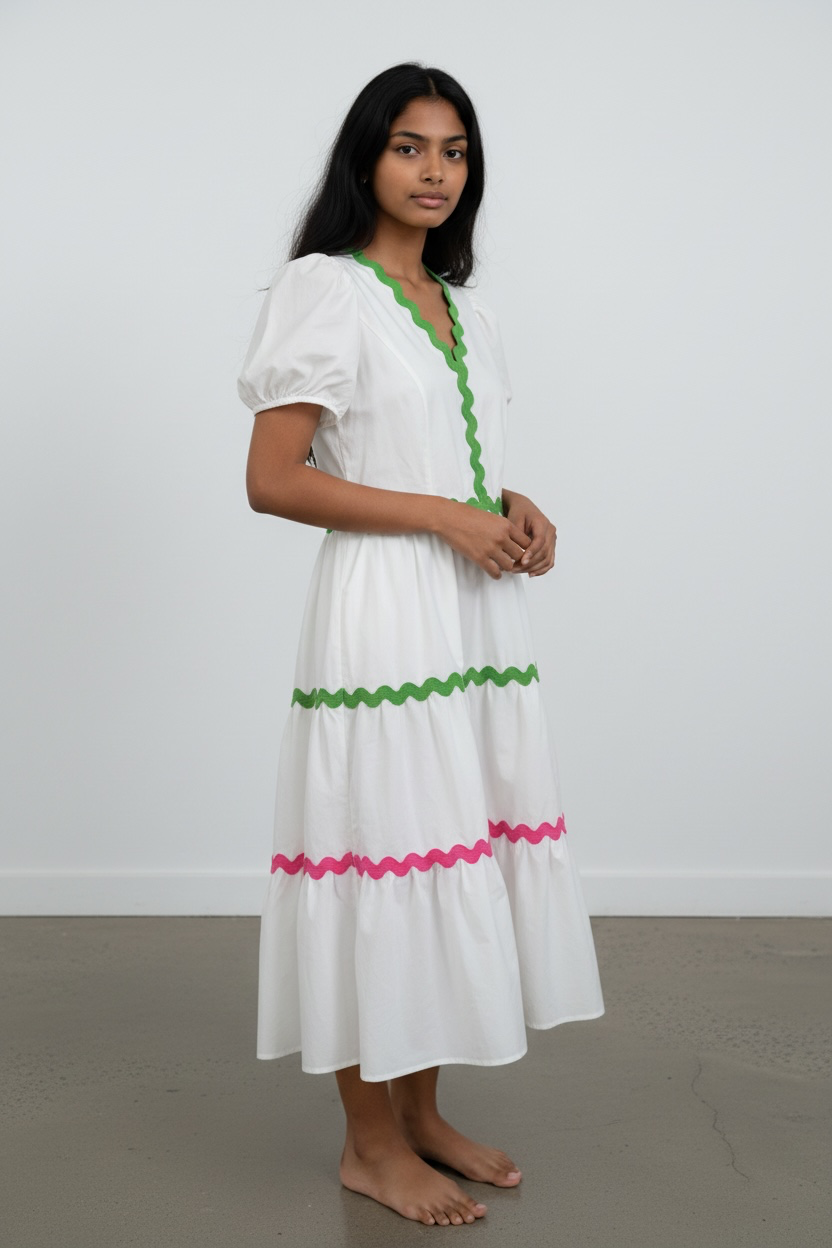House of Dazzle Boutique White Ric Rac Tiered Dress (NWT)