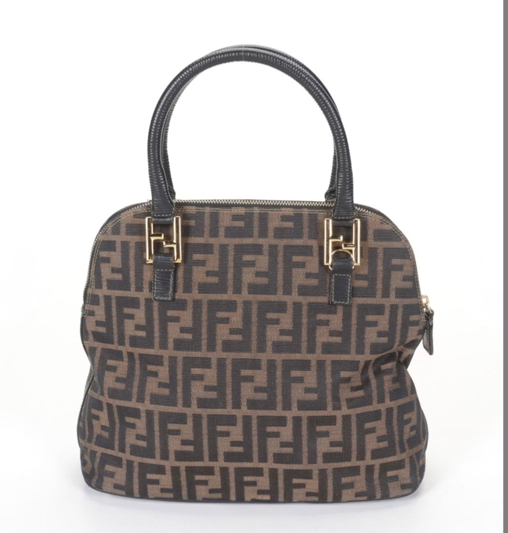 Fendi Zucca Canvas & Black Leather Dome Bag