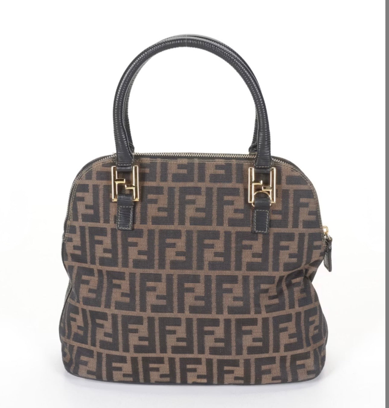 Fendi Zucca Canvas & Black Leather Dome Bag
