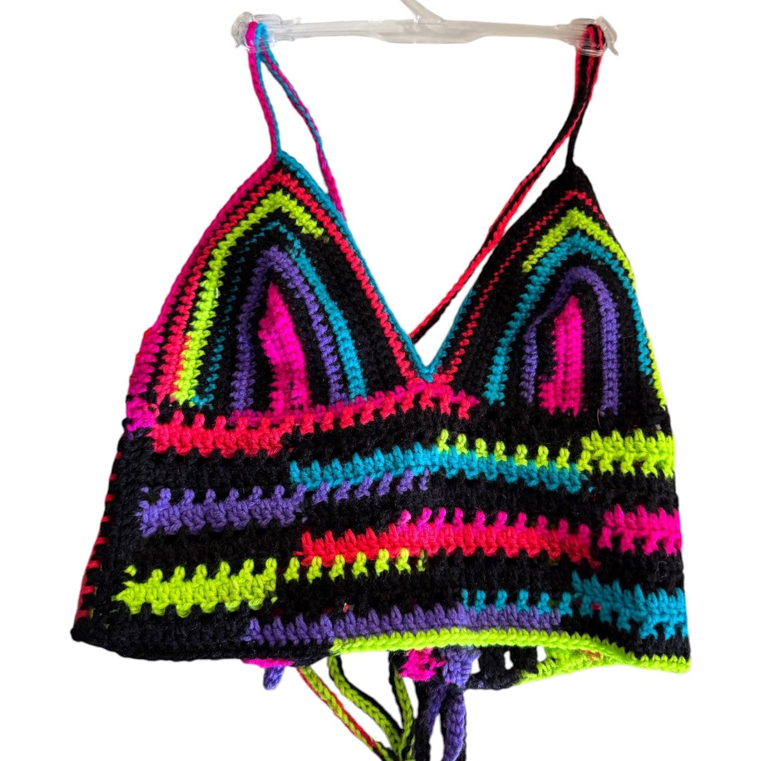 Handmade Neon Rainbow Crochet Halter Crop Top