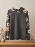 Floral Raglan Hoodie Gray Peach Orange Colorblock Sweatshirt Snap Accent