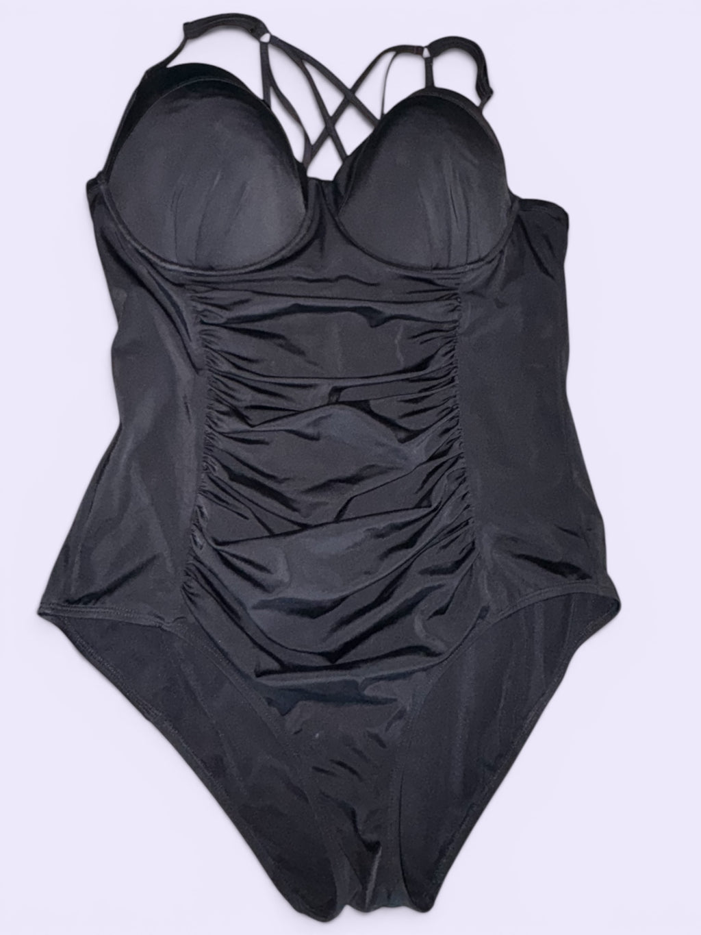 Torrid Black Ruched Strappy Underwire One-Piece Swimsuit - Size 2 DD/F