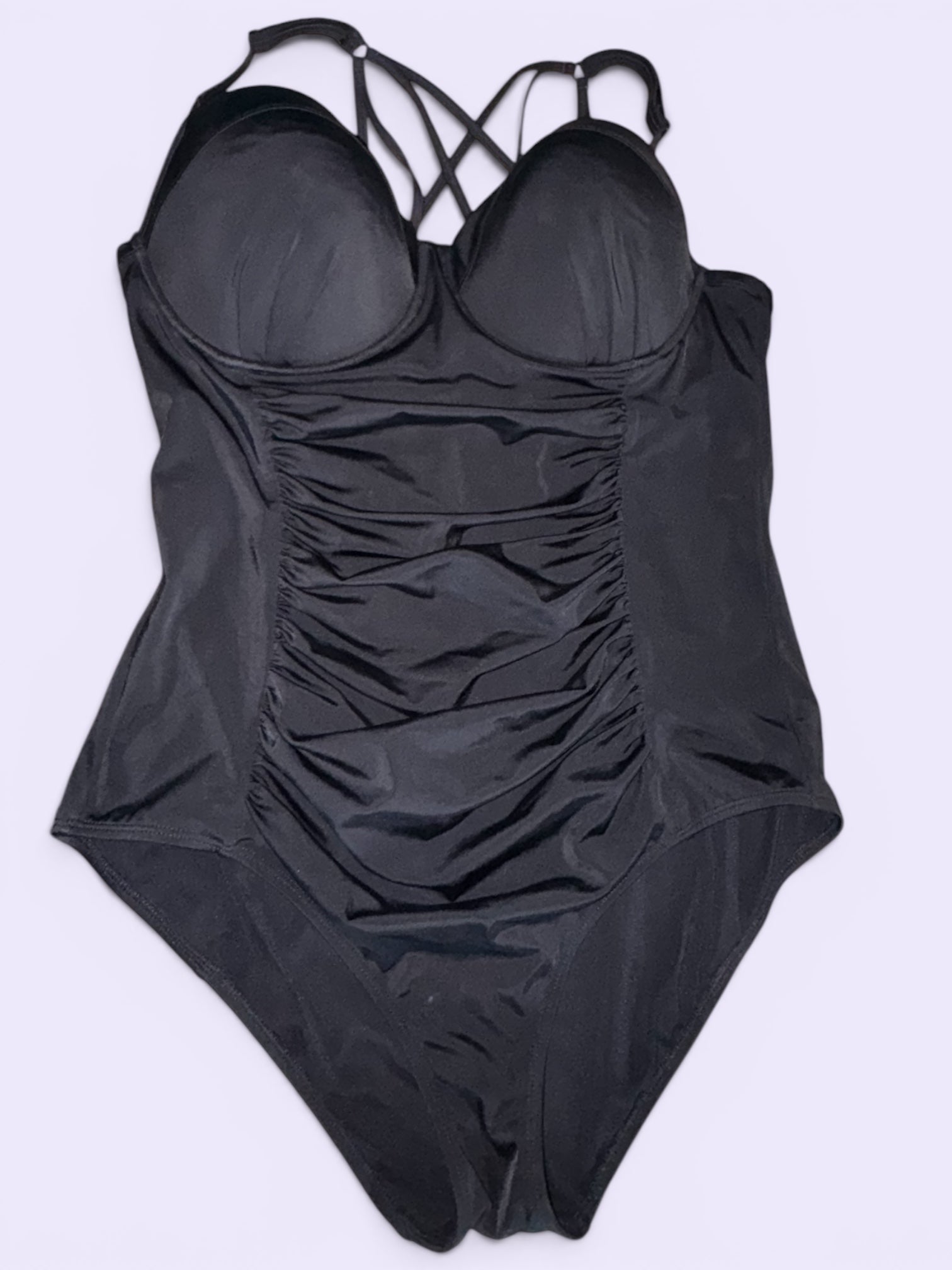 Torrid Black Ruched Strappy Underwire One-Piece Swimsuit - Size 2 DD/F