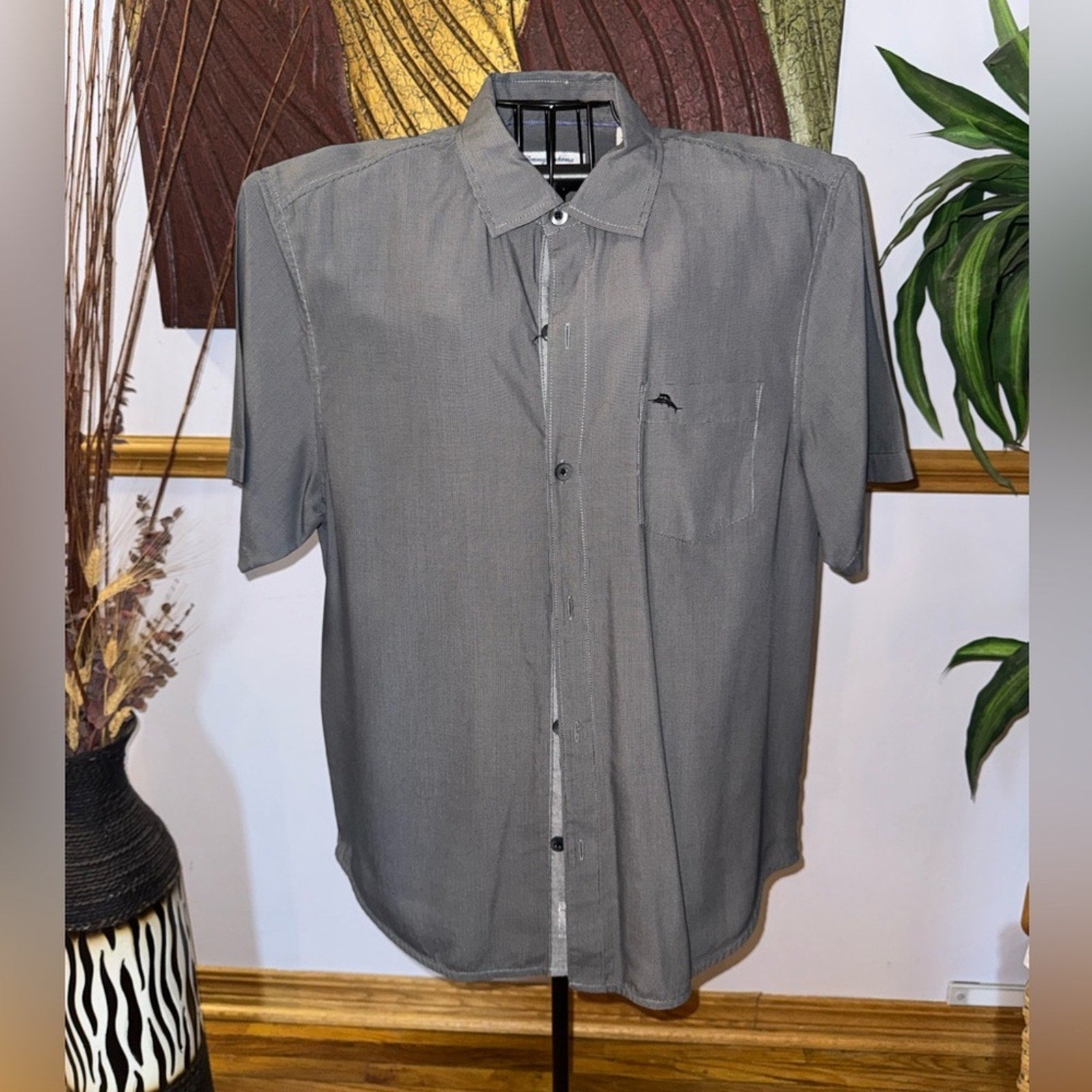 Tommy Bahama Gray Short Sleeve Button Down Shirt