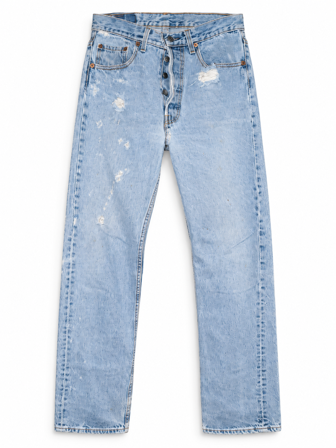 Levi’s 501 Light-Wash Distressed Jeans — Made in USA