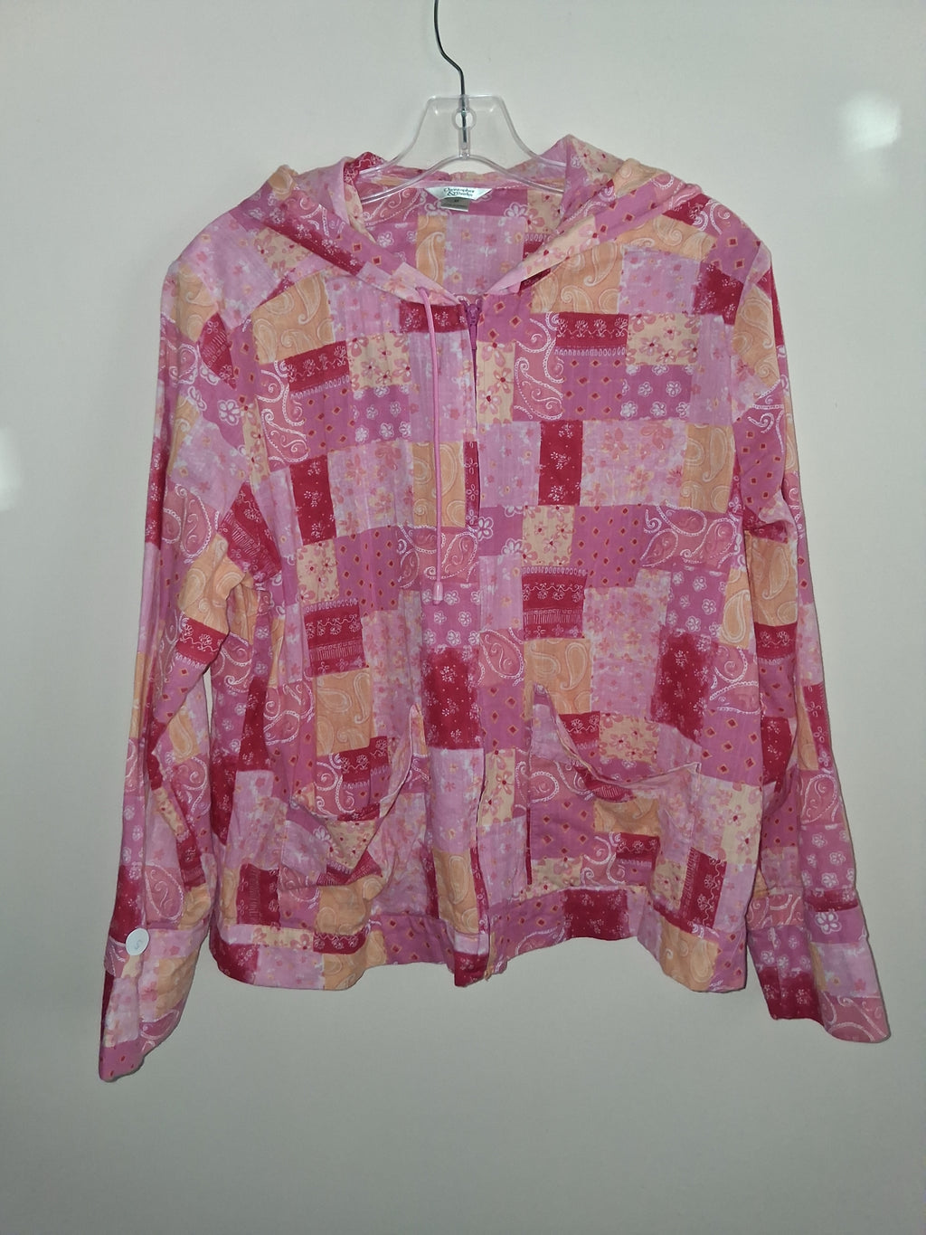 Christopher & Banks Pink Patchwork-Print Zip Hoodie
