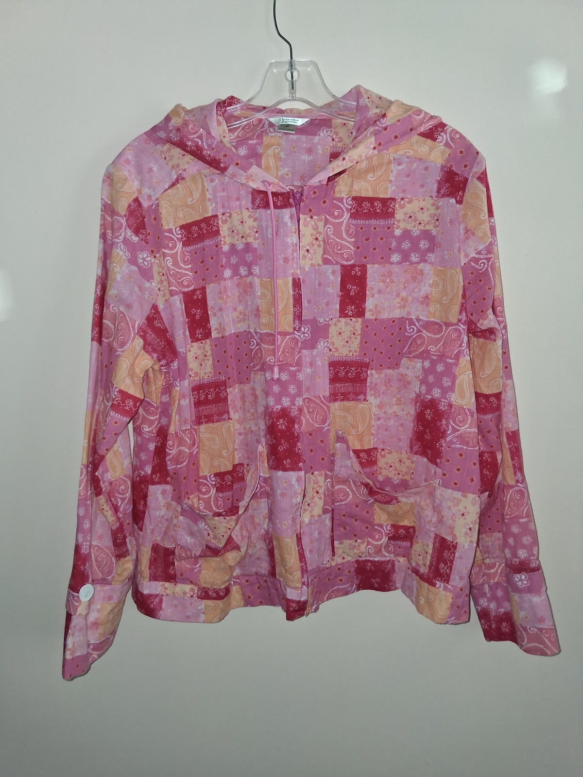 Christopher & Banks Pink Patchwork-Print Zip Hoodie
