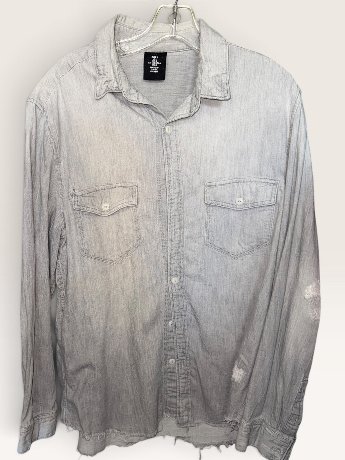 H&M Light Gray Distressed Button-Down Shirt