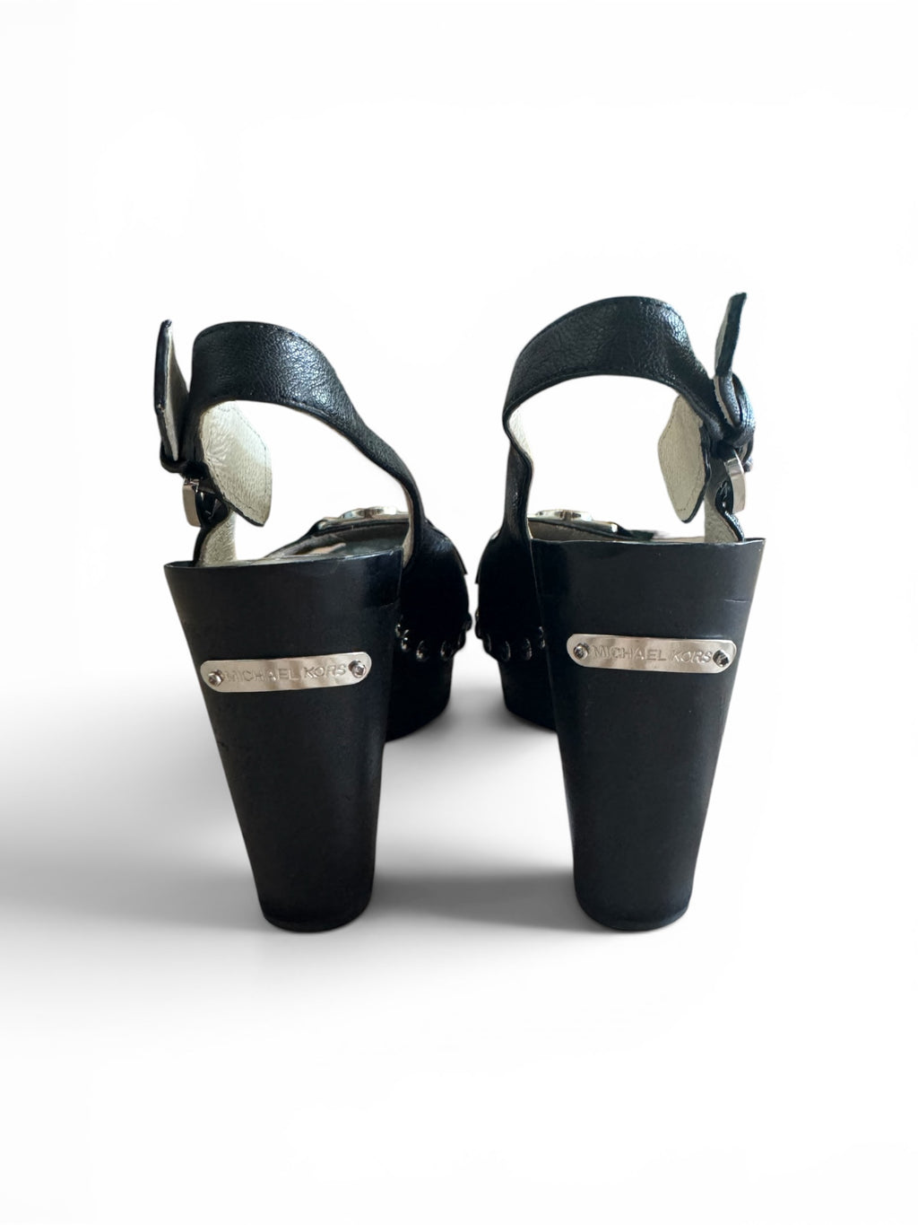 Michael Kors Black Leather Studded Platform Wedge Sandals