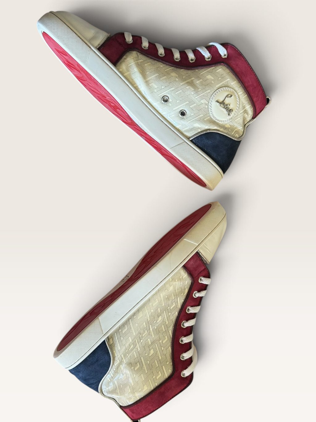 Christian Louboutin Louis Orlato Cream & Burgundy High-Top Sneakers