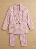Blush Pink Plaid Blazer & Matching Pants Set – Chic Tailored Suit • 2-Piece