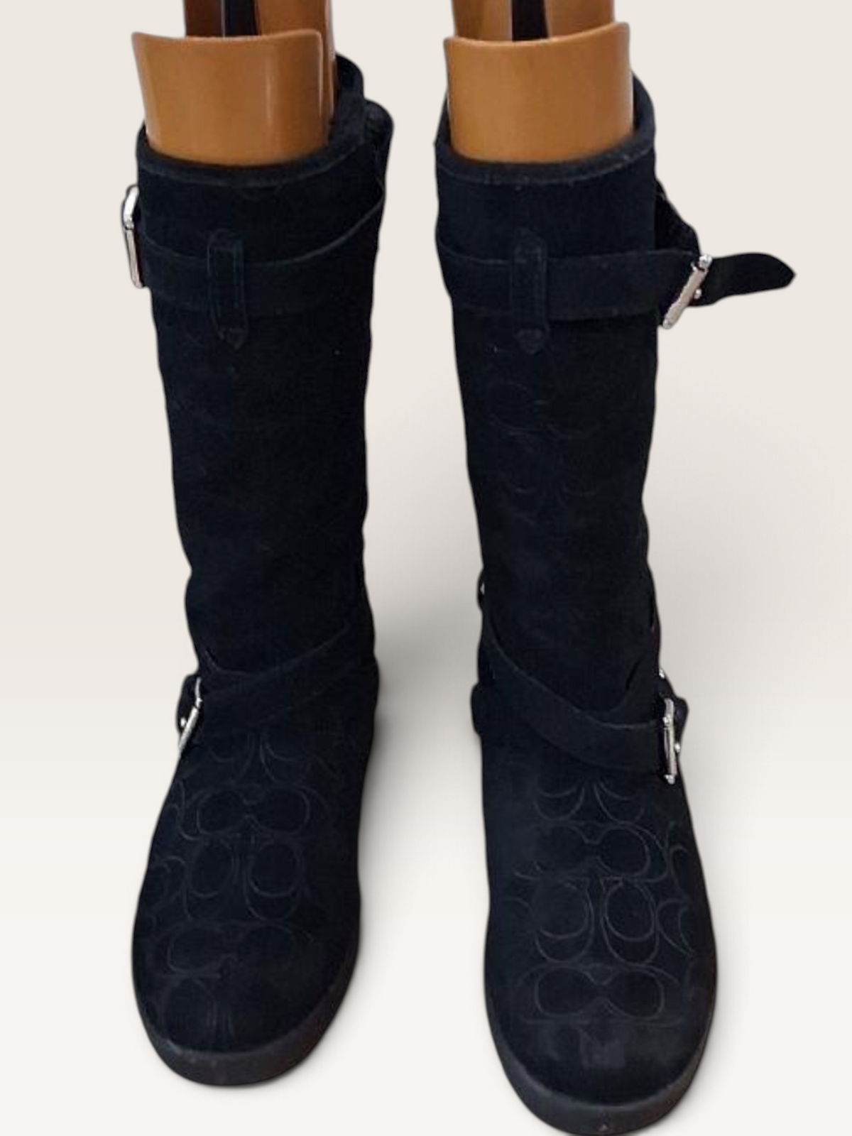 Coach Black Signature Suede Buckle Boots
